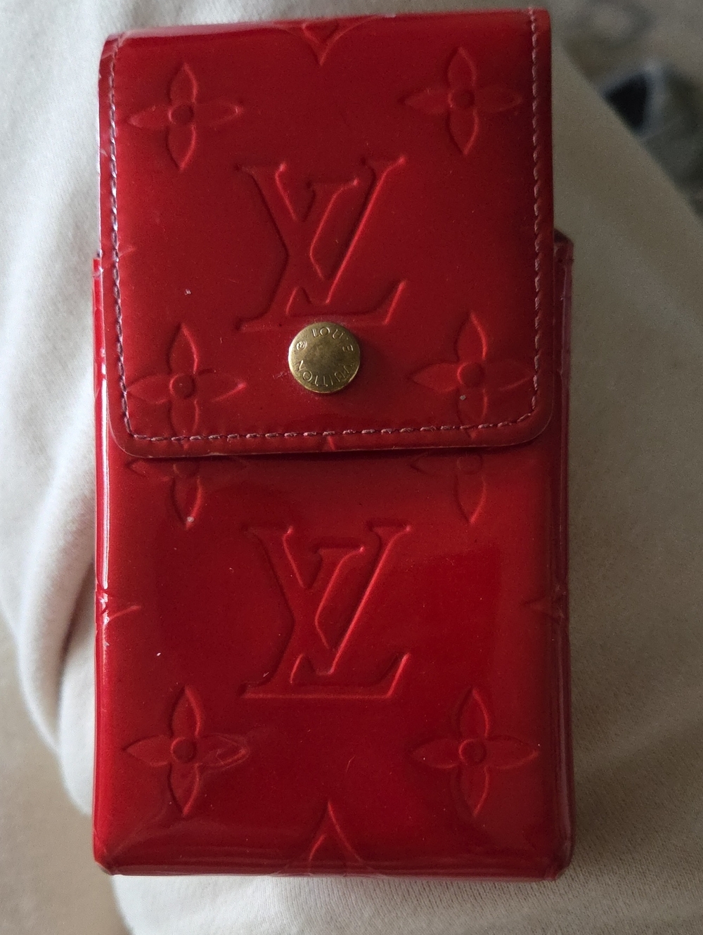 Y2K Vintage Louis Vuitton Red Patent Monogram Phone Pouch Aka Cigarette Pouch